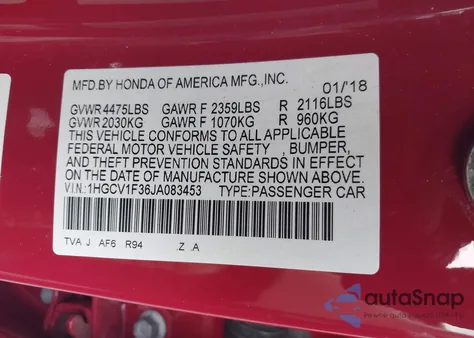 2018 Honda Accord Sport from USA, damaged, VIN 1HGCV1F36JA083453